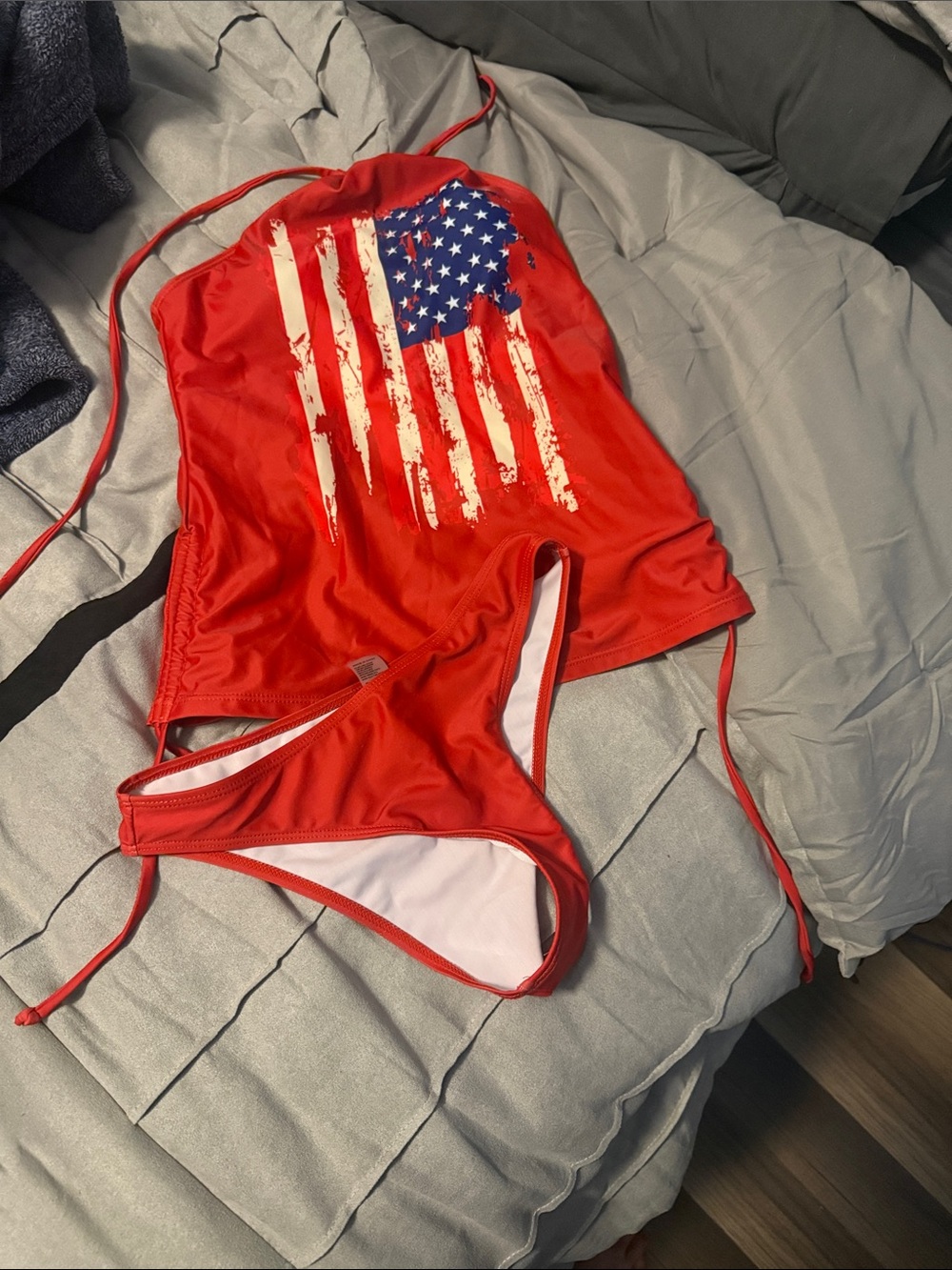 SHEIN Red American Flag Two-Piece Bikini Set